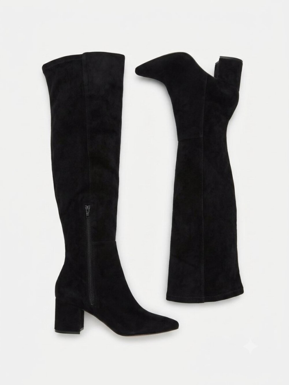Ann Taylor Black Suede Pointed Toe Knee High Block Heel Tall Boots Size 8.5